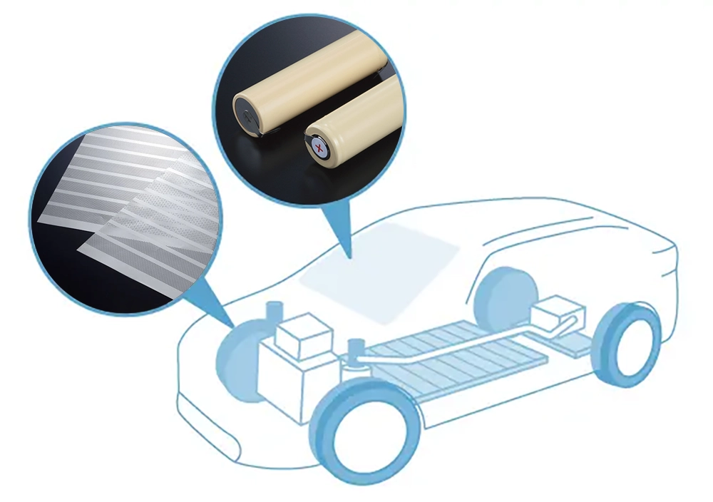 車のイラストに電池部材が吹き出しで示されている図